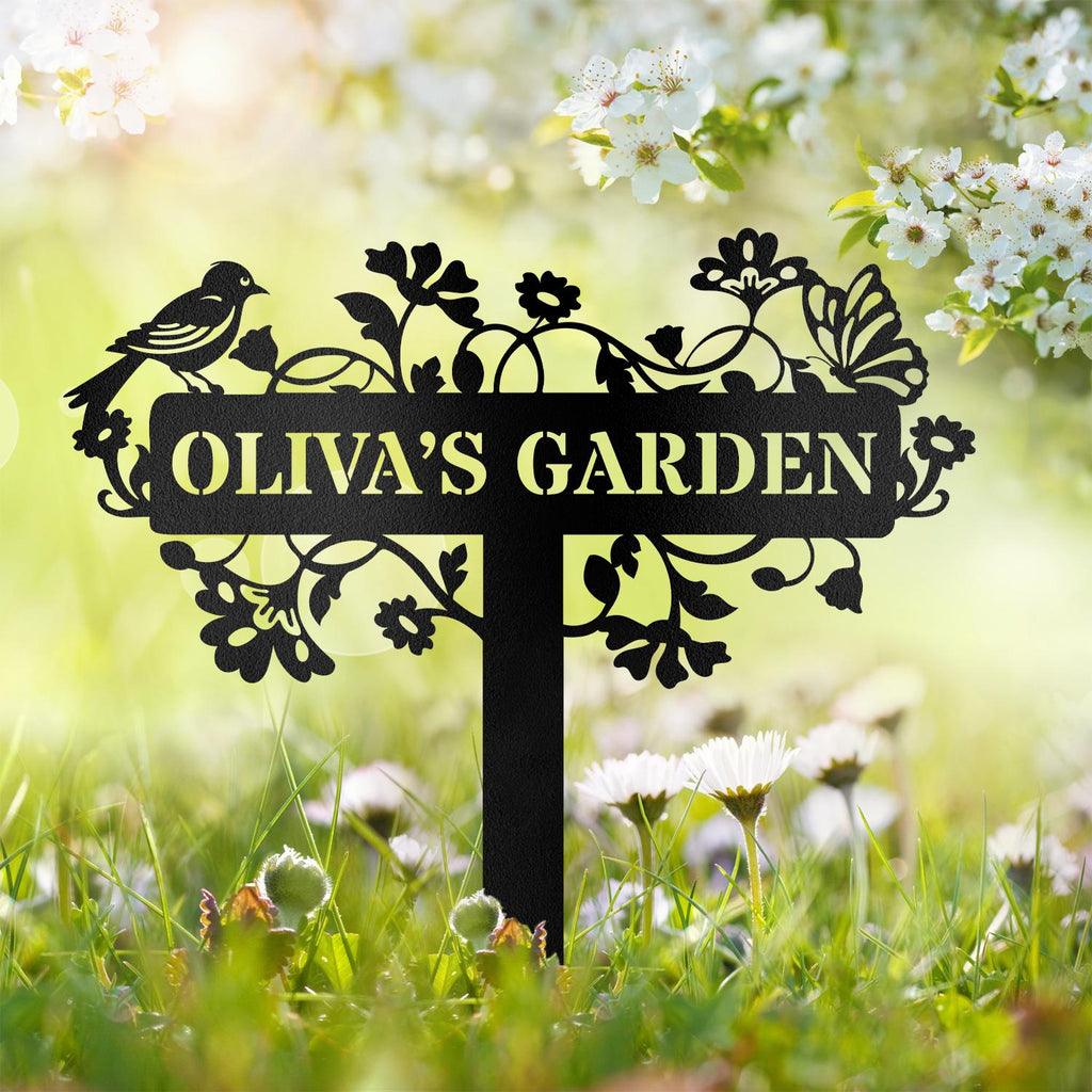 Custom Metal Garden Sign: Bird & Flower Design - HomeyGarden