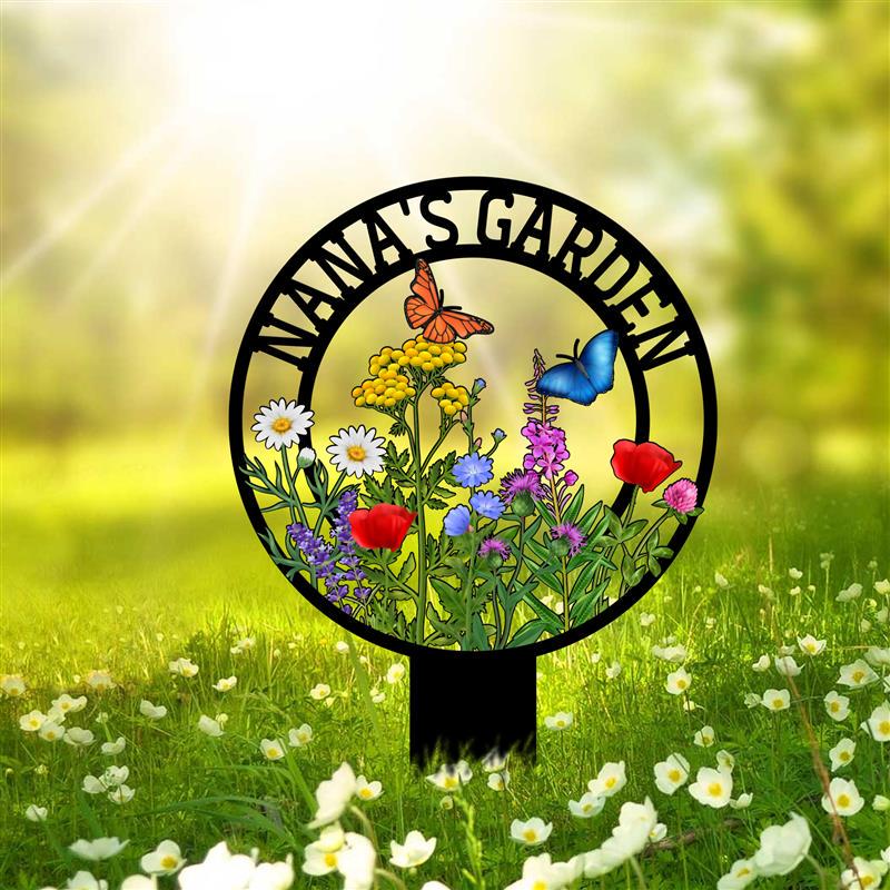Custom Metal Garden Sign: Butterfly & Flower Design, Personalized Name Sign - HomeyGarden