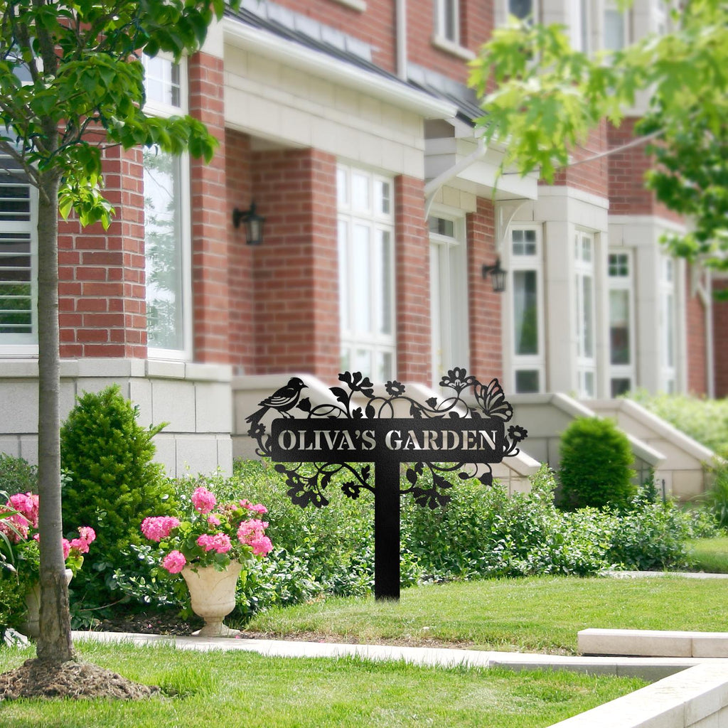 Custom Metal Garden Sign: Bird & Flower Design - HomeyGarden