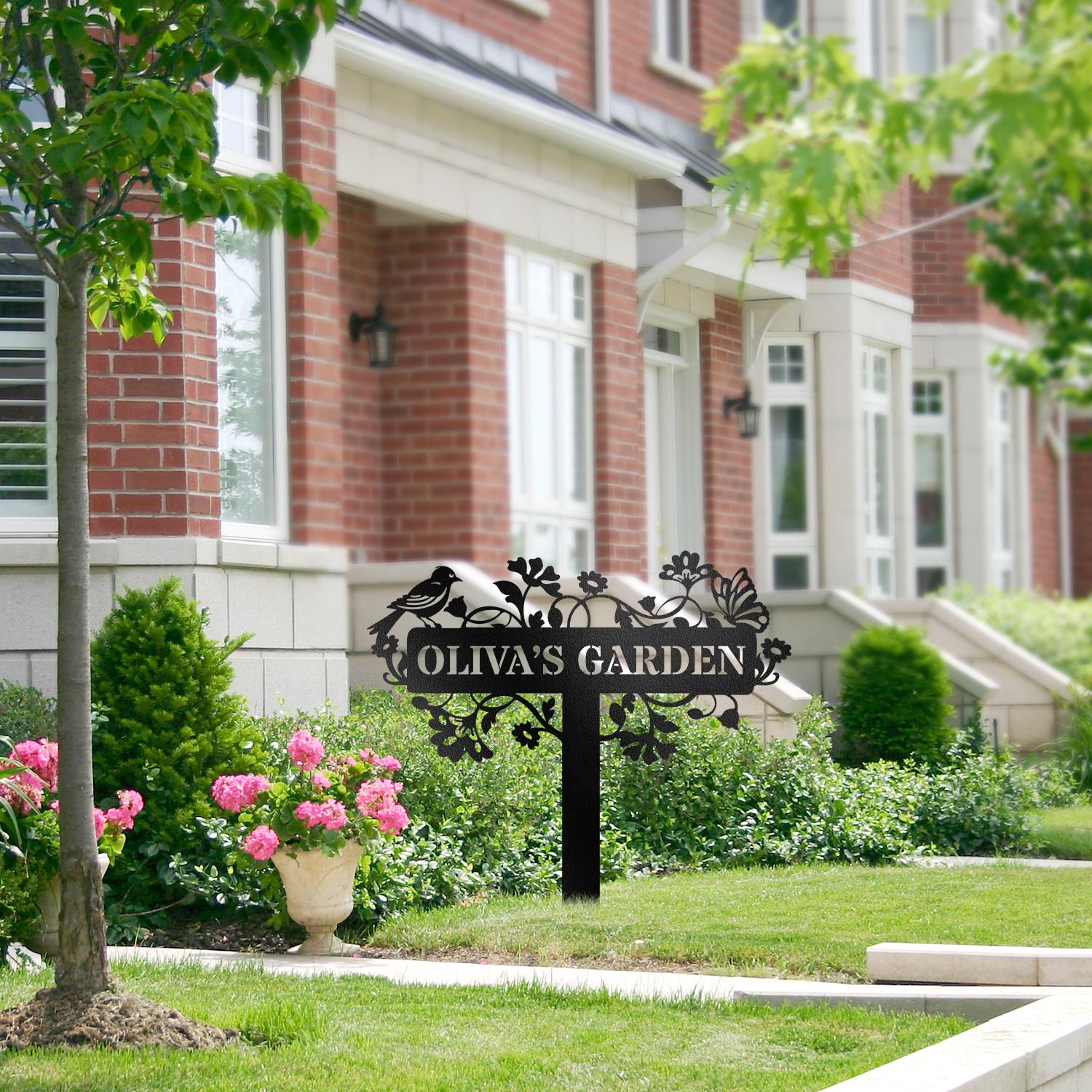 Custom Metal Garden Sign: Bird & Flower Design - HomeyGarden