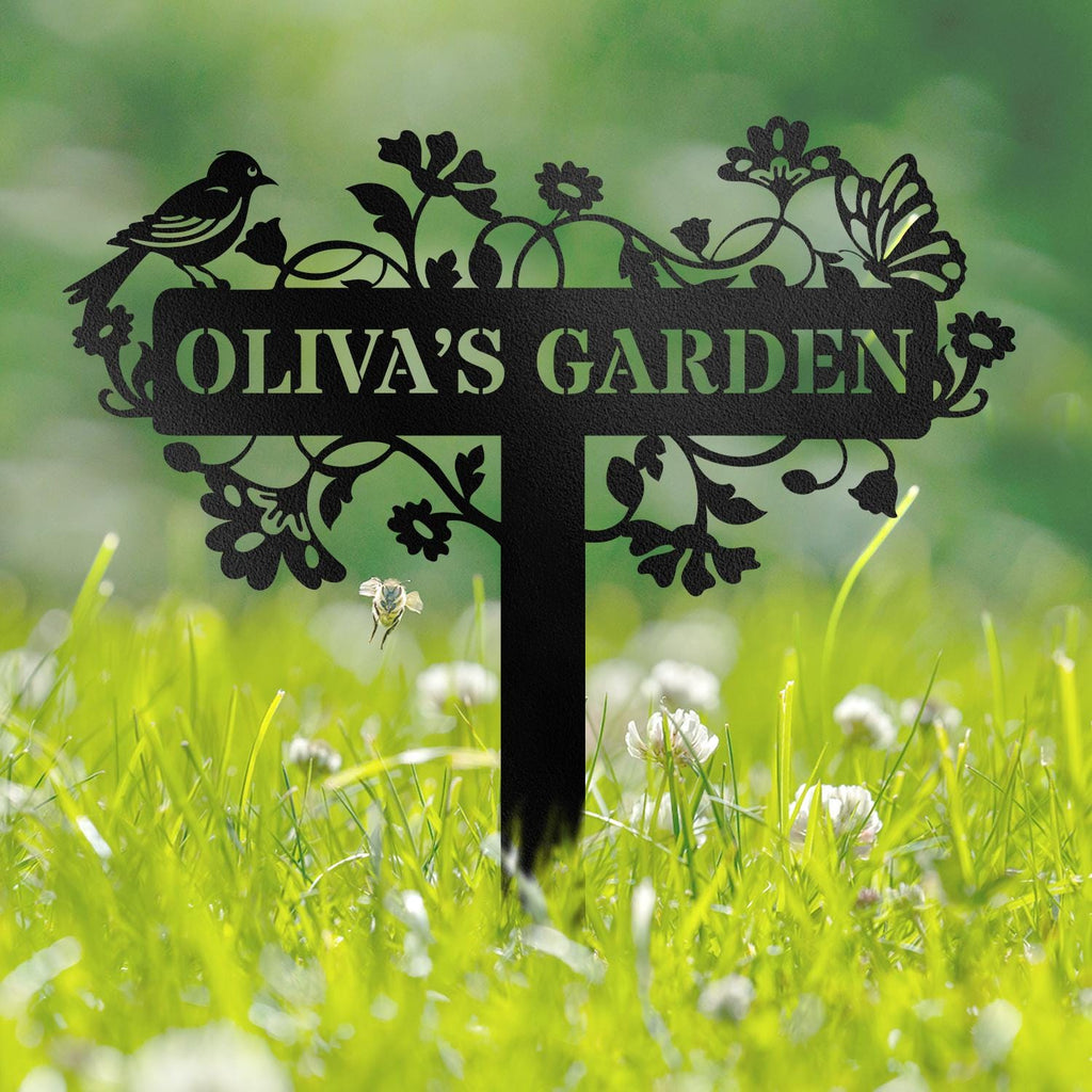 Custom Metal Garden Sign: Bird & Flower Design - HomeyGarden