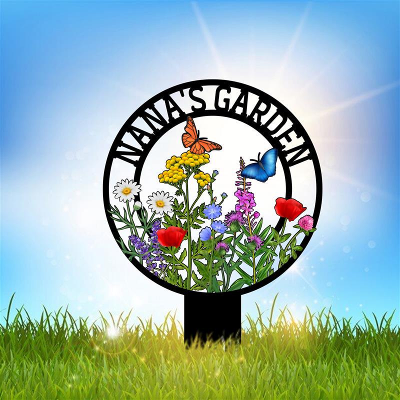 Custom Metal Garden Sign: Butterfly & Flower Design, Personalized Name Sign - HomeyGarden